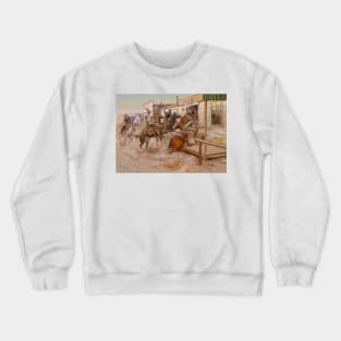 “In Without Knocking” Western Art by Charles M Russell Crewneck Sweatshirt